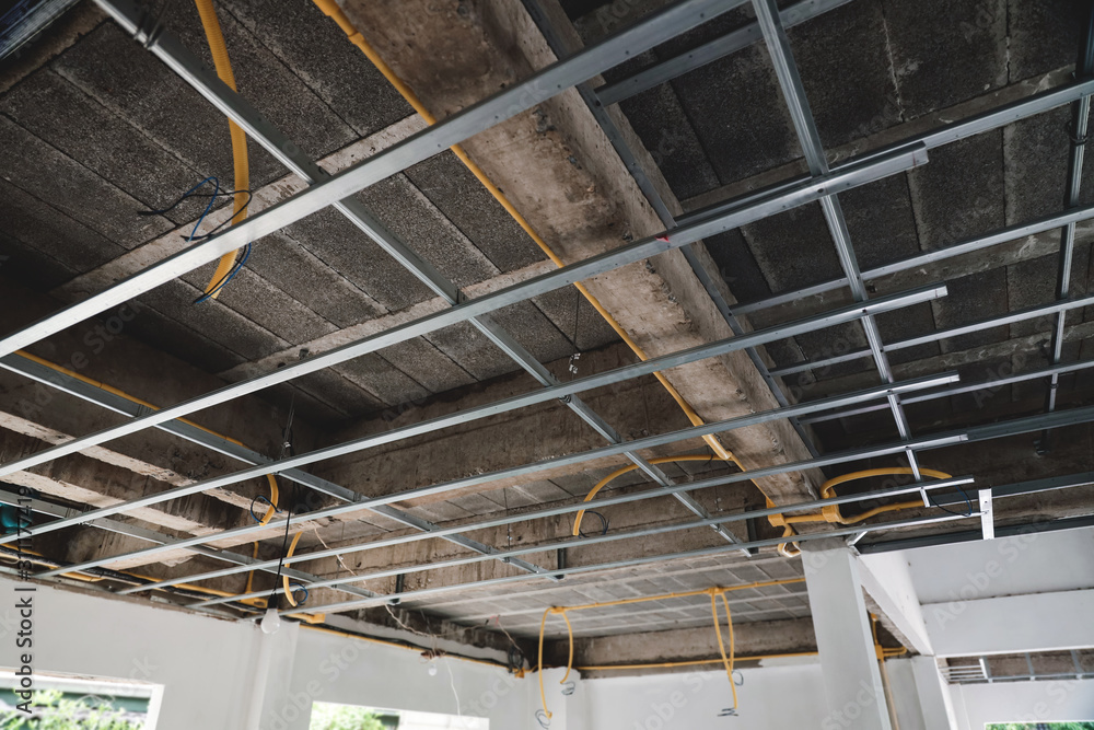 Datails of House Ceiling in Construction Process. House Renovation Concept Datails of House Ceiling in Construction Process. House Renovation Concept