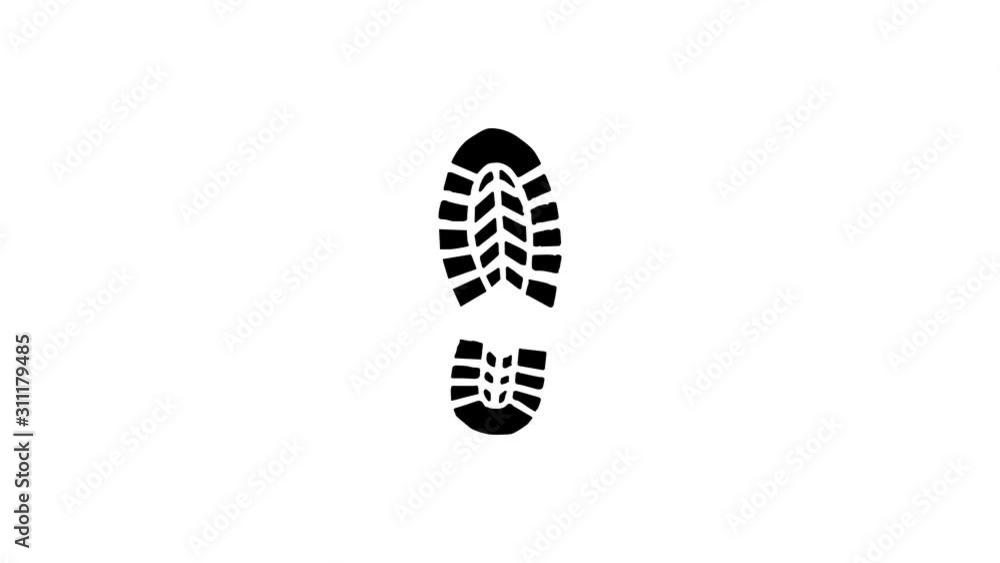 Black shoe print animation on a white background Black shoe print animation on a white background