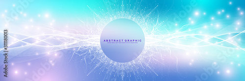 Big Genomic Data Visualization. DNA helix, DNA strand, DNA Test. CRISPR CAS9 - Genetic engineering. Molecule or atom, neurons. Abstract structure for Science or medical background, banner. Wave flow.