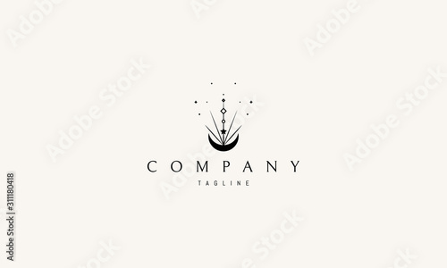 Vector logo on which the abstract image of the moon and stars in the form of an alchemical symbol.