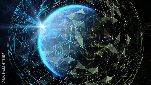 Fototapeta Naklejka Na Ścianę i Meble -  View of the earth from space. Global world network and telecommunication on earth. Elements of this image furnished by NASA - 3d illustration.