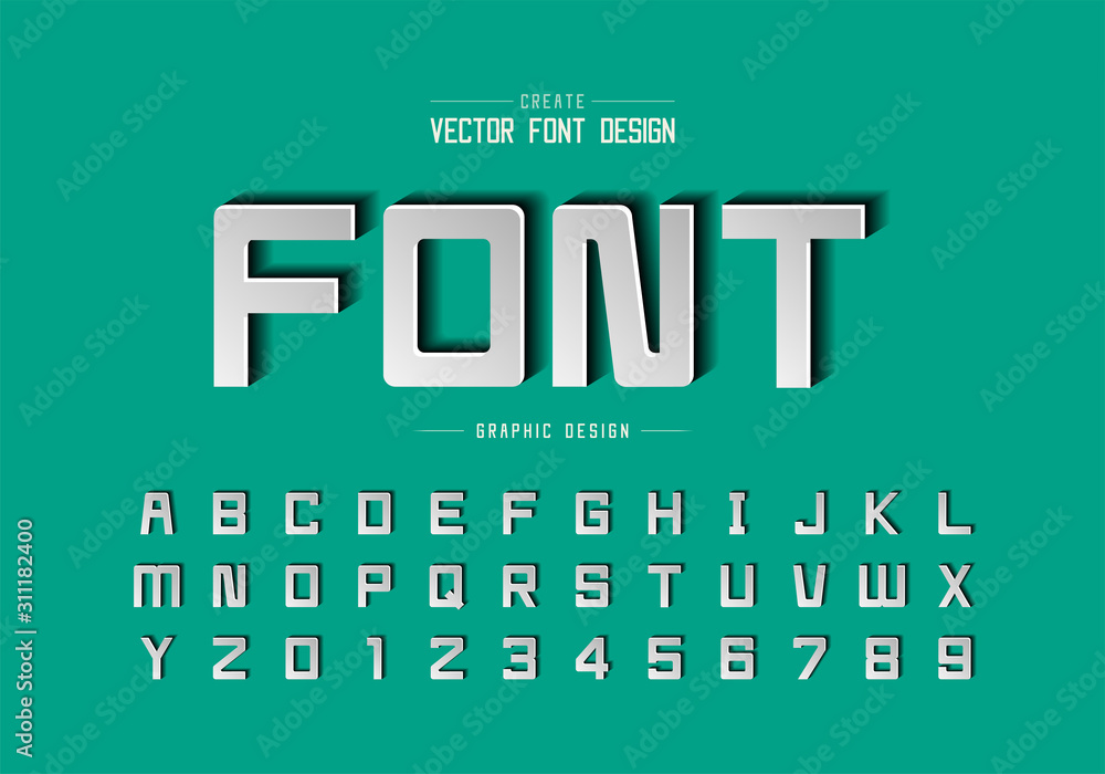 Font paper cut and alphabet vector, Script square typeface letter and number design