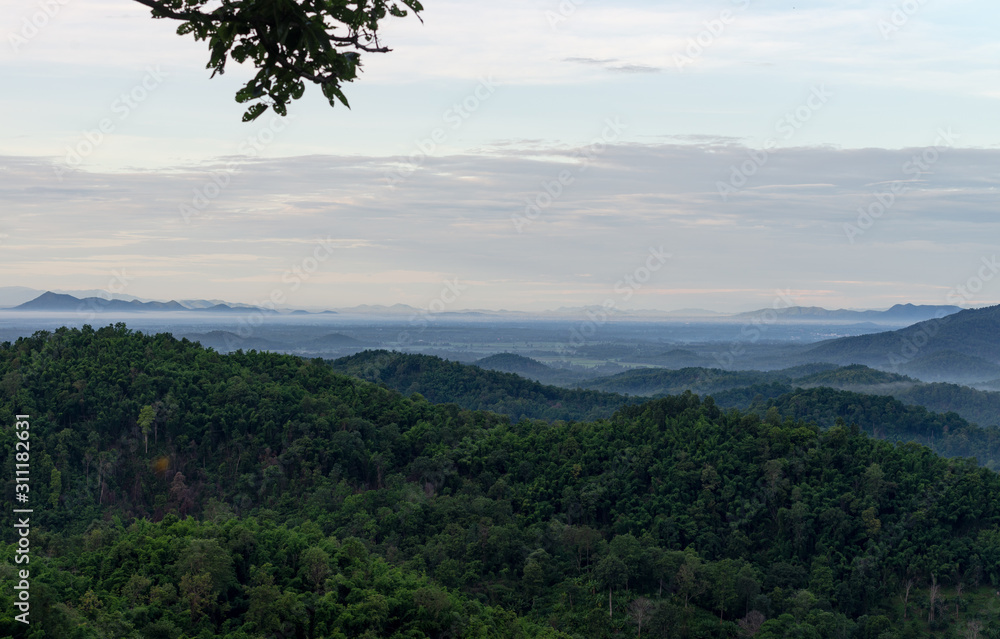 Forest and mountain in Sangkhlaburi District, Kanchanaburi Thailand 2019.