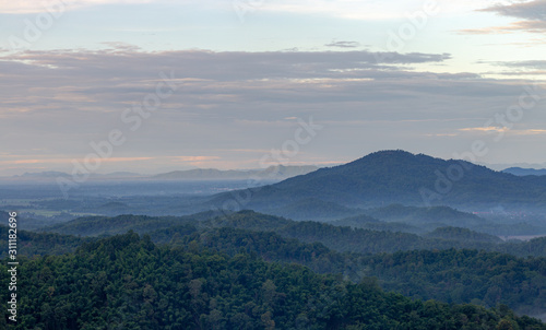 Forest and mountain in Sangkhlaburi District, Kanchanaburi Thailand 2019.