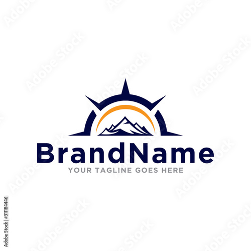 Compass logo icon vector. Compass adventure mountain logo illustration. Simple design on white background.
