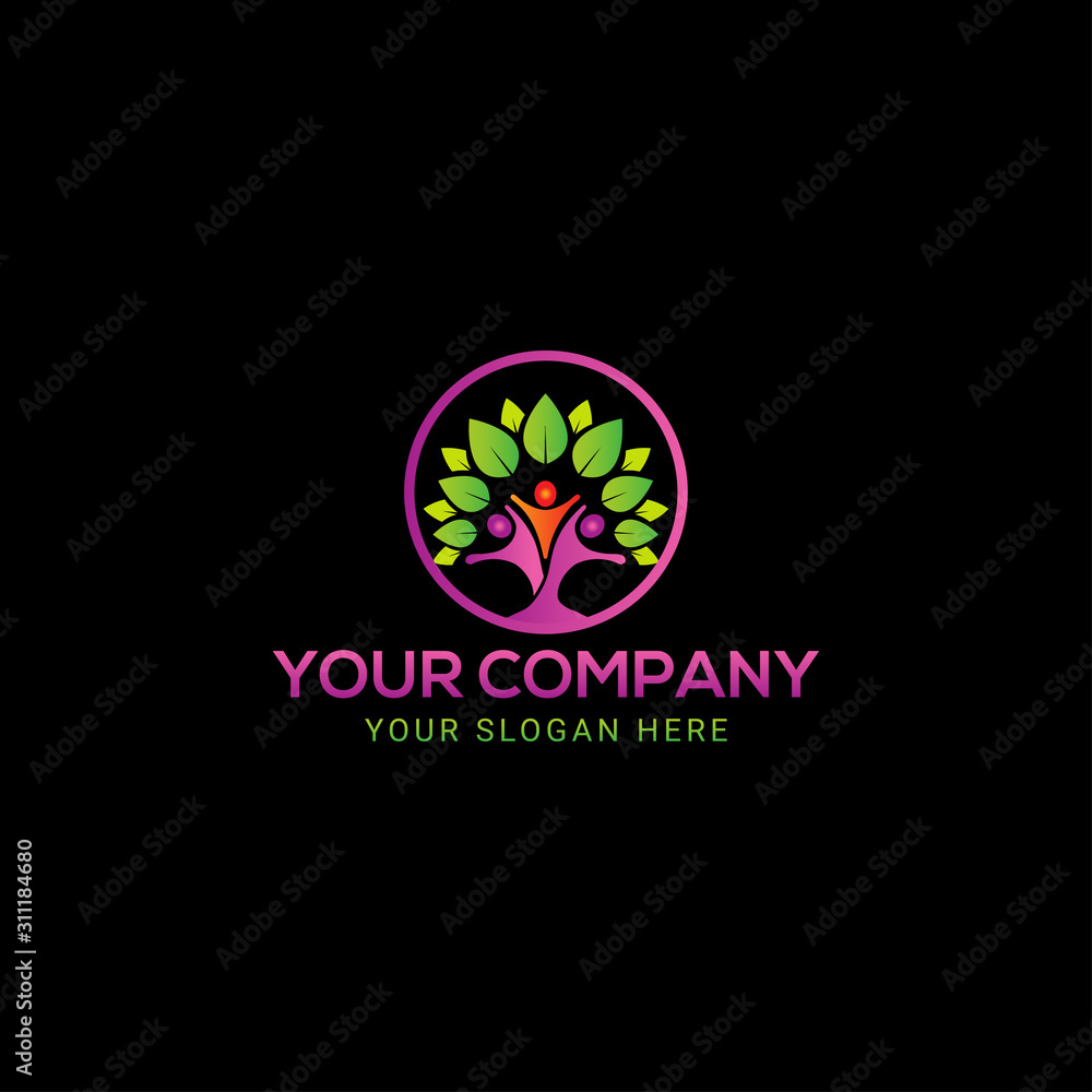 Creative people green tree logo design