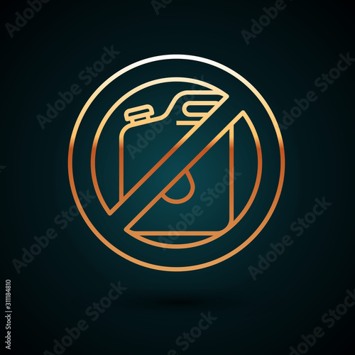 Gold line No canister for gasoline icon isolated on dark blue background. Diesel gas icon.  Vector Illustration