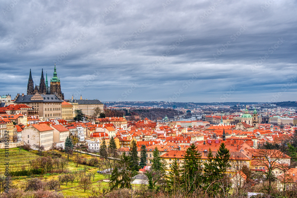 beautiful view of Mala Strana in Prague , Lesser Town of Prague