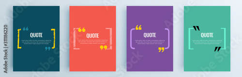 Quote frames blank templates set. Text in brackets, citation empty speech bubbles, quote bubbles. Textbox isolated on color background. Vector illustration.
