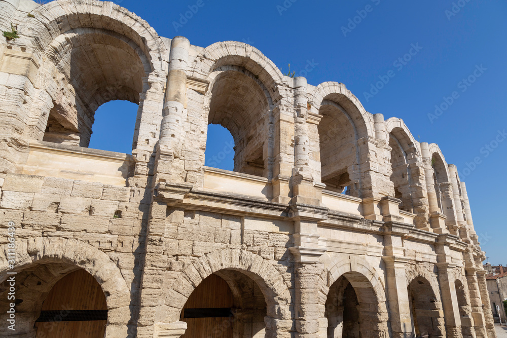 Arles Amphitheatre in France.  Ancient Roman arena in Provence.