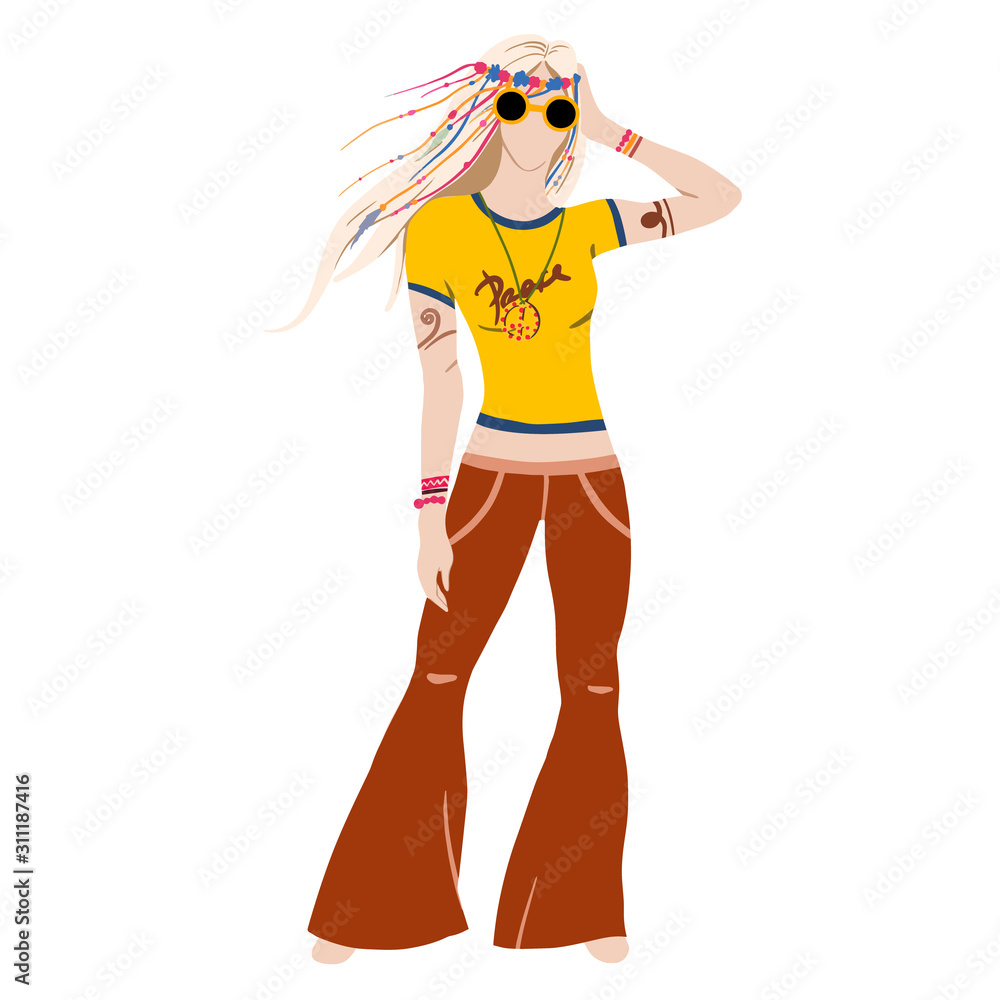 Hippie girl isolated on white background. Vector Hippie girl isolated on white background. Vector