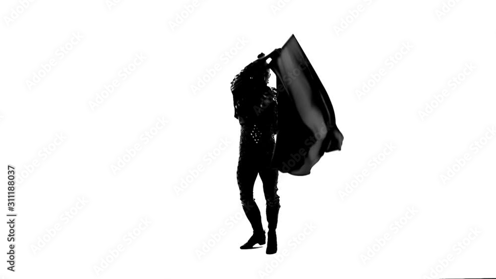 Silhouette Dancing man wearing a toreador costume. Isolated on white background in full length. Close up, slow motion. Silhouette Dancing man wearing a toreador costume. Isolated on white background in full length. Close up, slow motion.