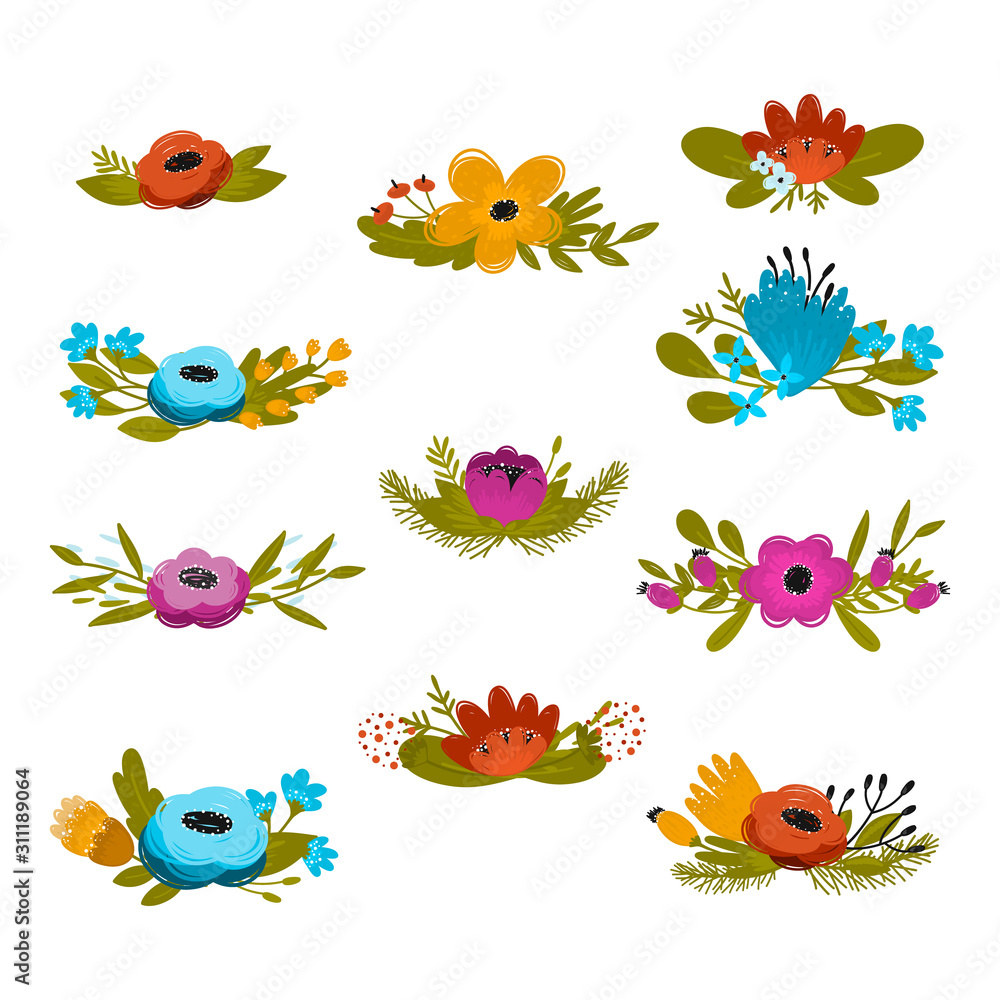 Vector spring summer flowers bouquets big collection