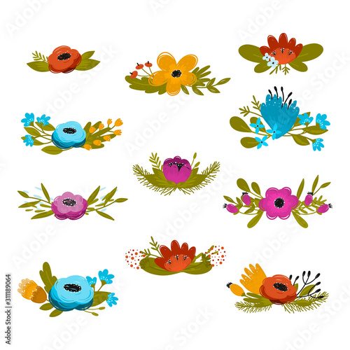 Vector spring summer flowers bouquets big collection