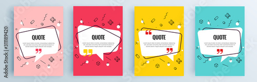 Quote frames blank templates set. Text in brackets, citation empty speech bubbles, quote bubbles. Textbox isolated on color background. Vector illustration.