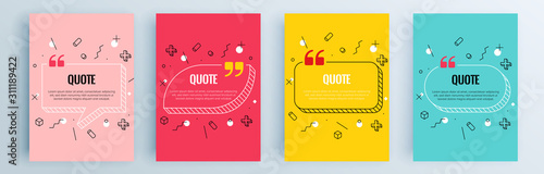 Quote frames blank templates set. Text in brackets, citation empty speech bubbles, quote bubbles. Textbox isolated on color background. Vector illustration.