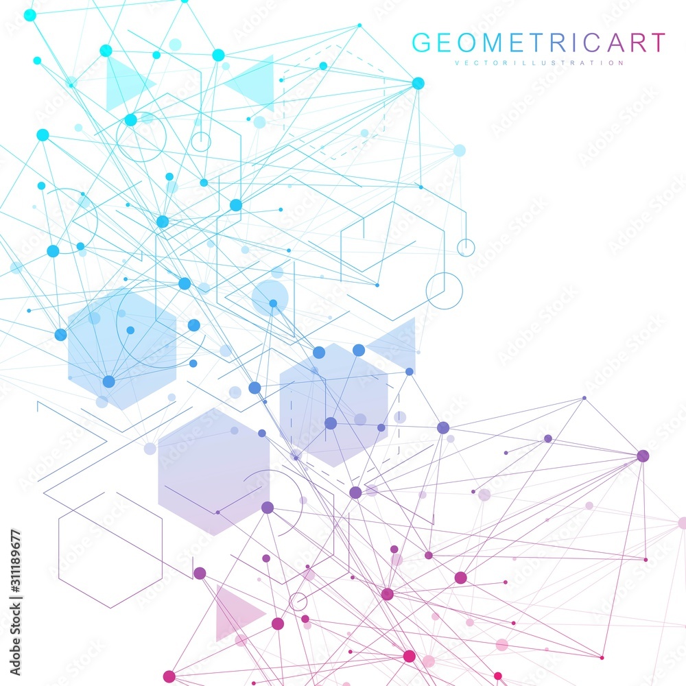 Modern futuristic background of the scientific hexagonal pattern. Virtual abstract background with particle, molecule structure for medical, technology, chemistry, science. Social network vector Modern futuristic background of the scientific hexagonal pattern. Virtual abstract background with particle, molecule structure for medical, technology, chemistry, science. Social network vector
