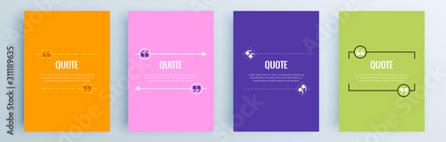 Quote frames blank templates set. Text in brackets, citation empty speech bubbles, quote bubbles. Textbox isolated on color background. Vector illustration.