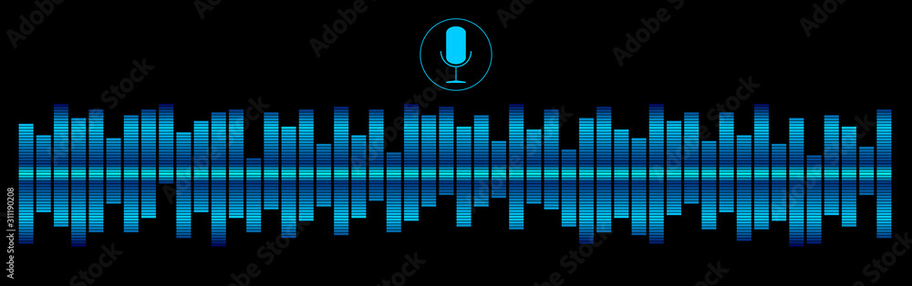 Voice Recognition with a microphone and sound waves - illustration Voice Recognition with a microphone and sound waves - illustration