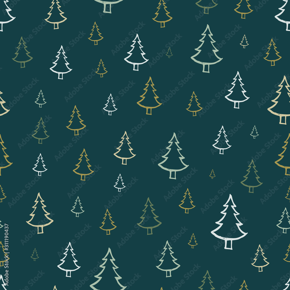 Obraz premium Seamless pattern with hand drawn Christmas trees