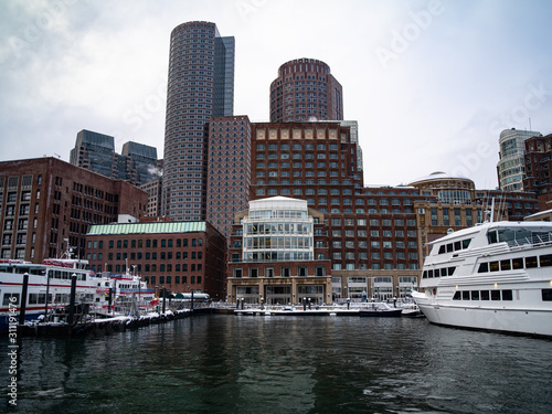 Buildings Tower Over The Rowes Wharf Waterfront