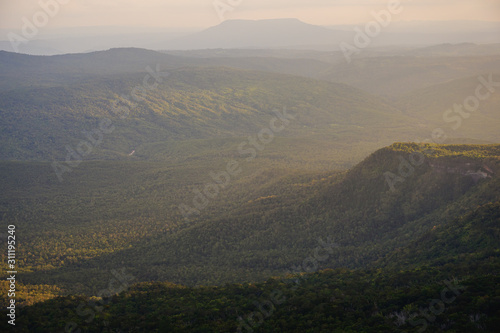 Sunset at Loei Province, Phu Kradueng National Park Thailand. Landscape view from mountain.