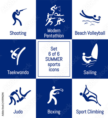 Summer sports icons set, 6 of 6, vector illustration, vector template