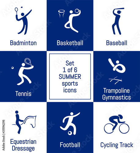 Summer sports icons set, 1 of 6, vector illustration, vector template