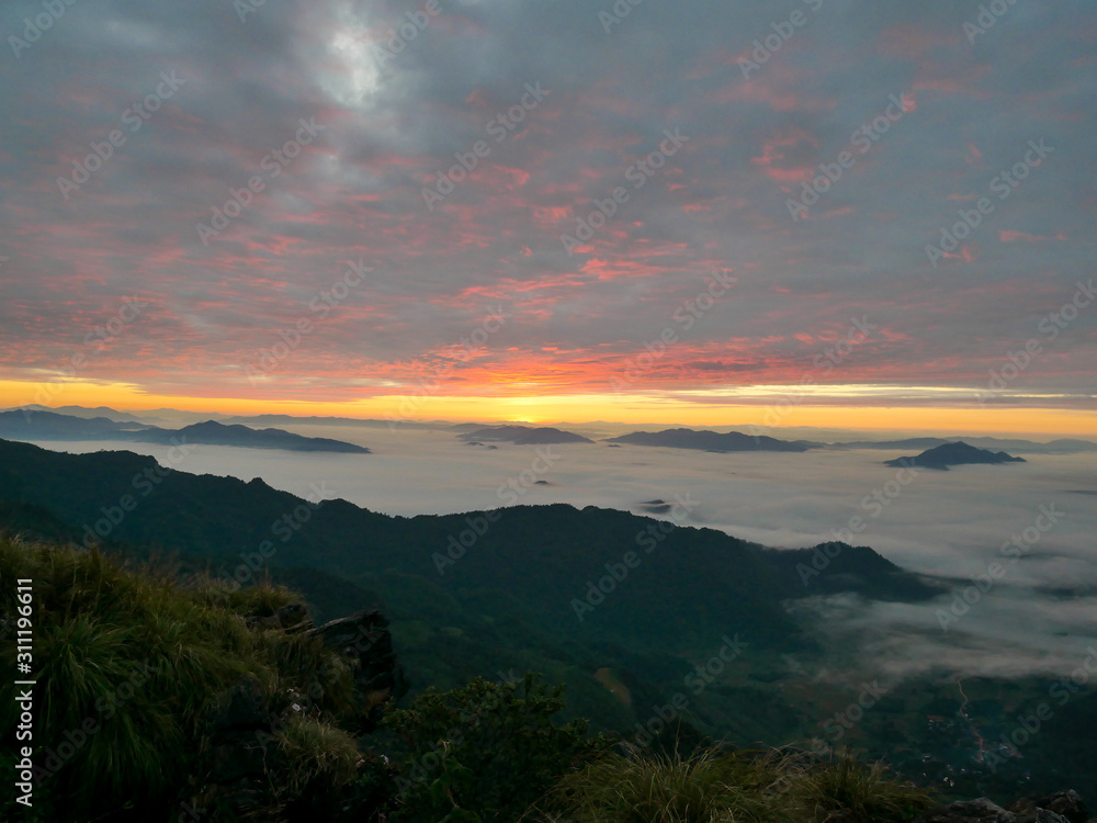 Fototapeta premium sunset in mountains phu cui fa chiangrai thailand