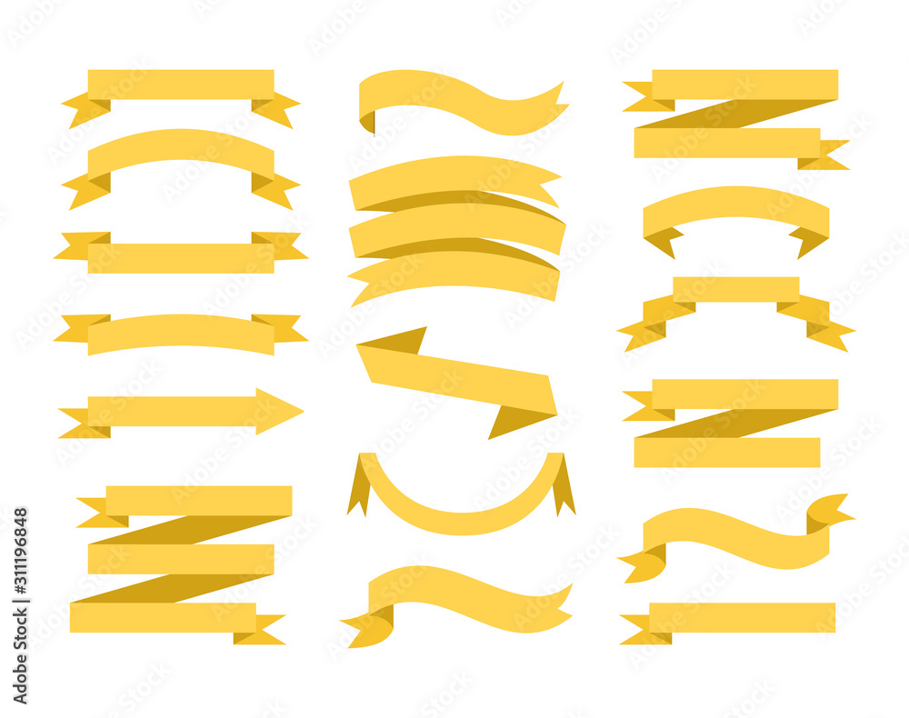 Yellow vector isolated ribbon set. Element for web banner design Yellow vector isolated ribbon set. Element for web banner design