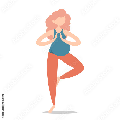 Pregnant woman standing in yoga pose vector isolated
