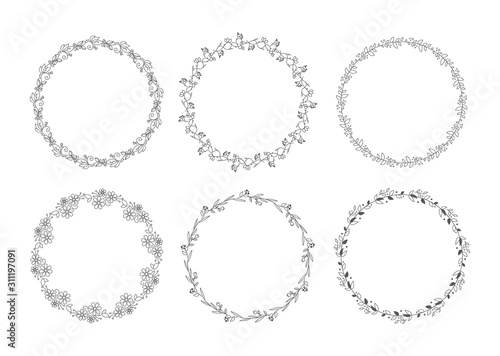 Cute and simple floral wreath set vector isolated. Frame