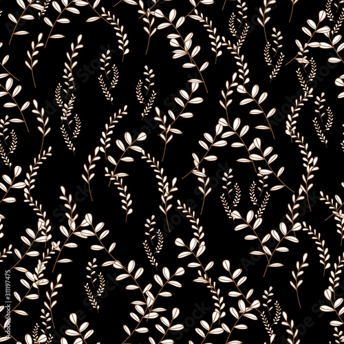 tropical hawaiian outline. Leaf plant botanical floral foliage. Engraved ink art. Seamless background pattern. Fabric wallpaper print texture.