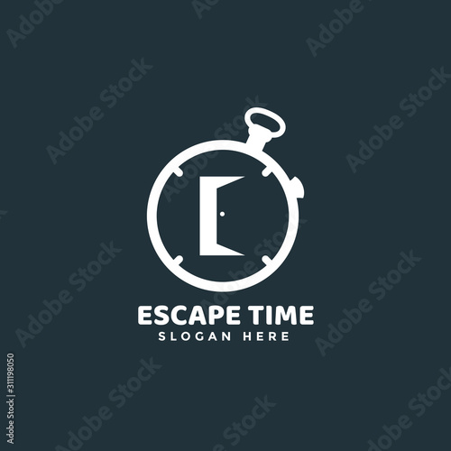 Escape Room Game Logo Icon Vector, Combination of Timer and Door