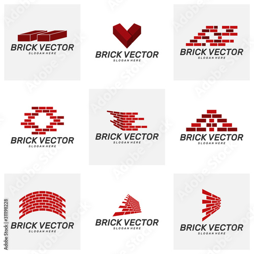 set of Brick Building logo design vector, Brickwork simple modern logo template, Emblem, Design Concept, Creative Symbol, Icon