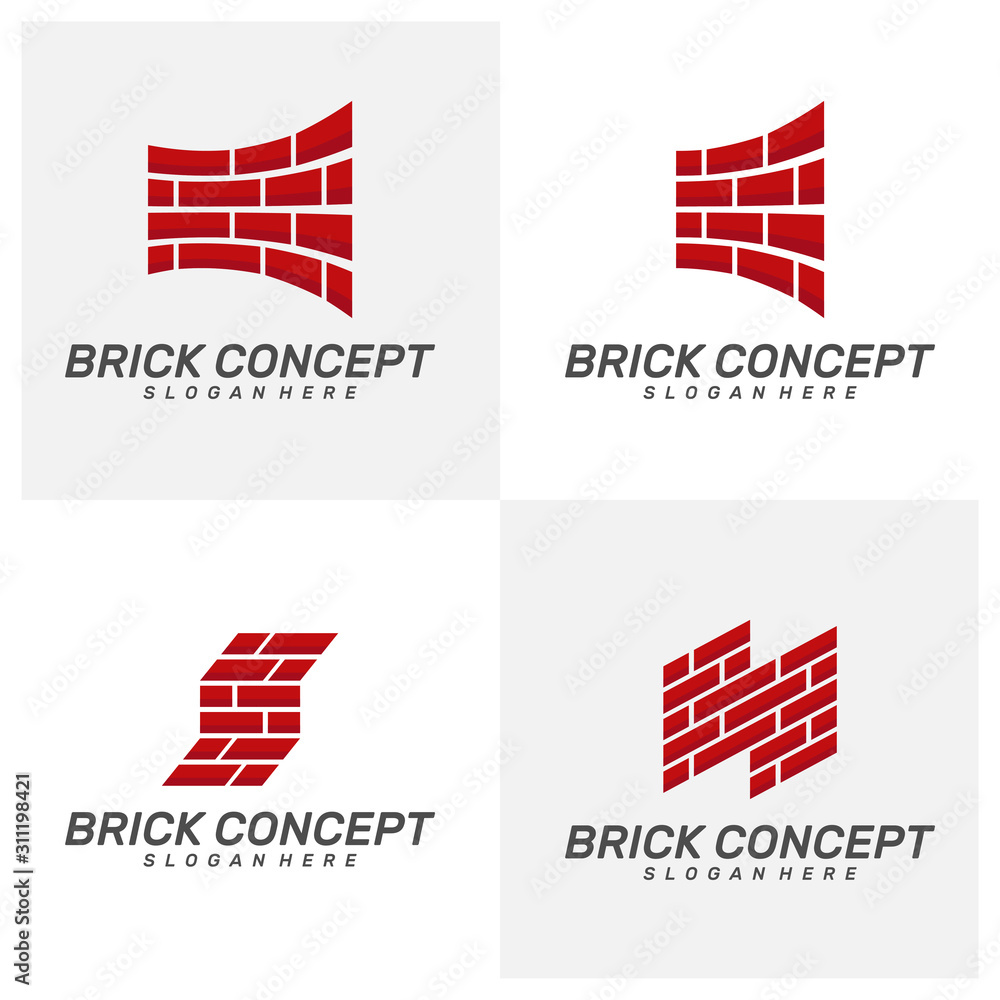 set of Brick Building logo design vector, Brickwork simple modern logo template, Emblem, Design Concept, Creative Symbol, Icon