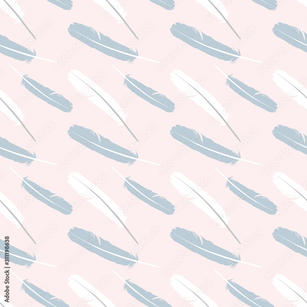 Seamless pattern with feathers. Pink background with feathers. Seamless pattern with feathers. Pink background with feathers.