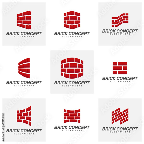 set of Brick Building logo design vector, Brickwork simple modern logo template, Emblem, Design Concept, Creative Symbol, Icon