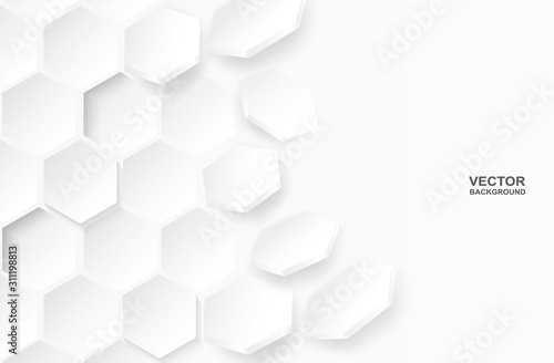 Abstract . Flying polygon Hexagon white background. light and shadow. Vector.
