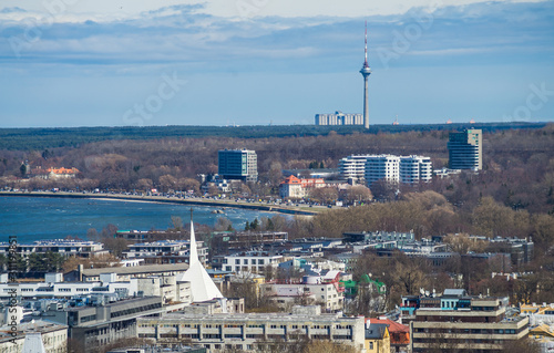 21 April 2018, Tallinn, Estonia. View of the Bay and the Tallinn TV tower from the observation deck.