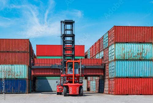 Containers on the wharf. International shipping logistics.