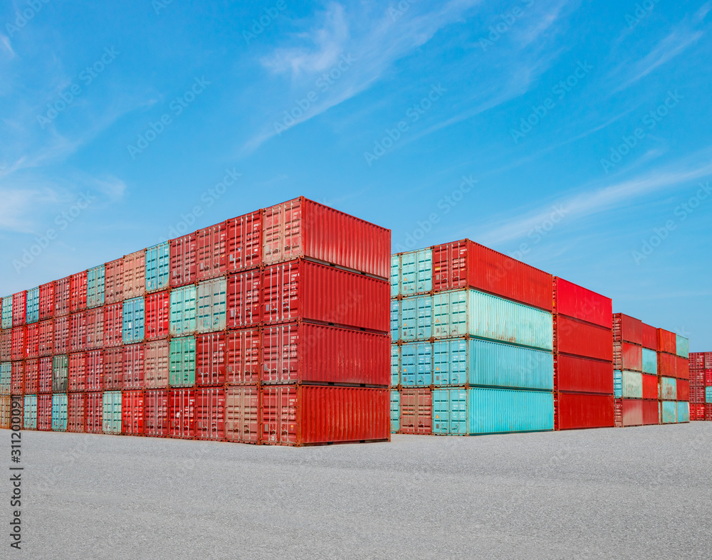 Containers on the wharf. International shipping logistics. Containers on the wharf. International shipping logistics.