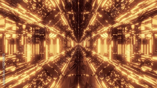 high reflective glowing scifi tunnel corridor with futuristic lights and reflections 3d illustration background wallpaper