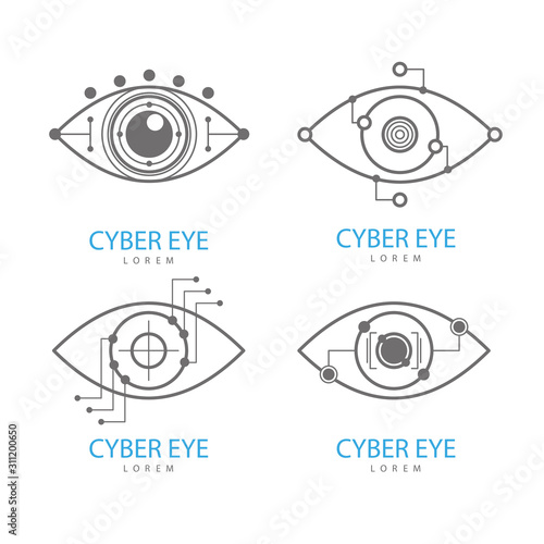  Eye Scanner Logo Set .Cyber eye on a white background .Electronic nanotechnology .Technologies of the future .Vector illustration .	