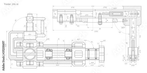 Technical drawing background .Mechanical Engineering drawing .Parts for industrial construction.Vector illustration .		