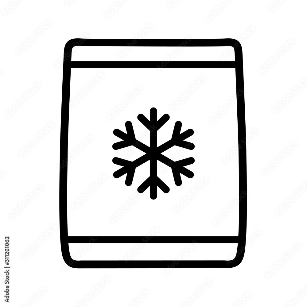 Frozen food bag vector icon. LDPE plastic illustration sign. Blank plastic bag snack packaging line symbol. Frozen food bag vector icon. LDPE plastic illustration sign. Blank plastic bag snack packaging line symbol.