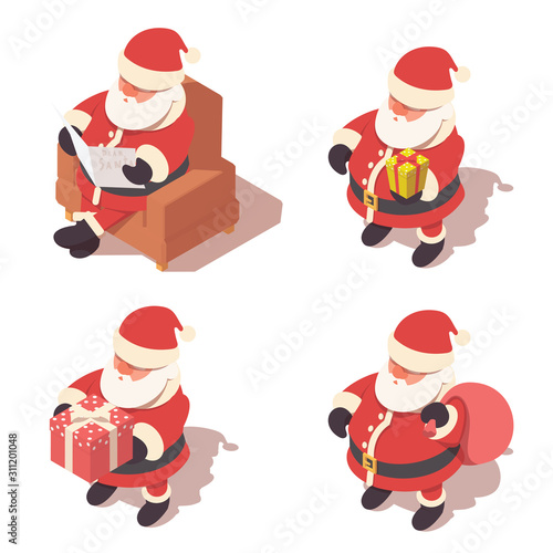 Santa Claus christmas isometric set. Isolated background