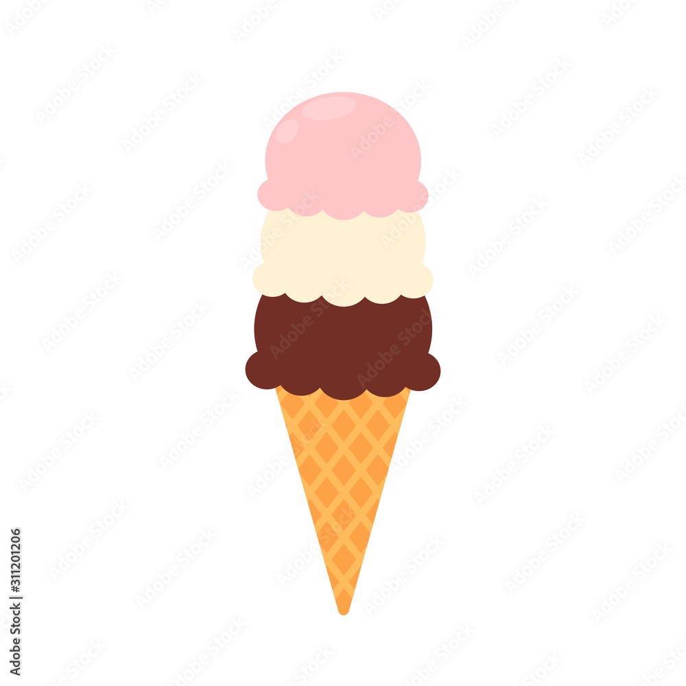 Ice cream balls in waffle cone icon