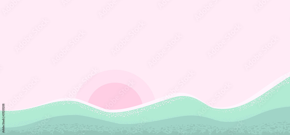 Seascape with sunset beautiful background vector illustration