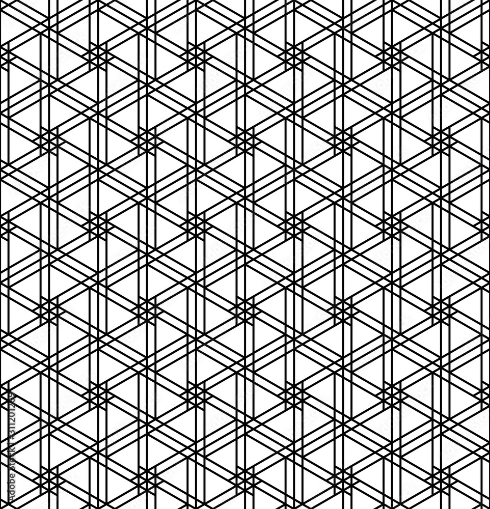 Seamless geometric pattern inspired by Japanese woodworking style Kumiko zaiku. .Black and white. Seamless geometric pattern inspired by Japanese woodworking style Kumiko zaiku. .Black and white.